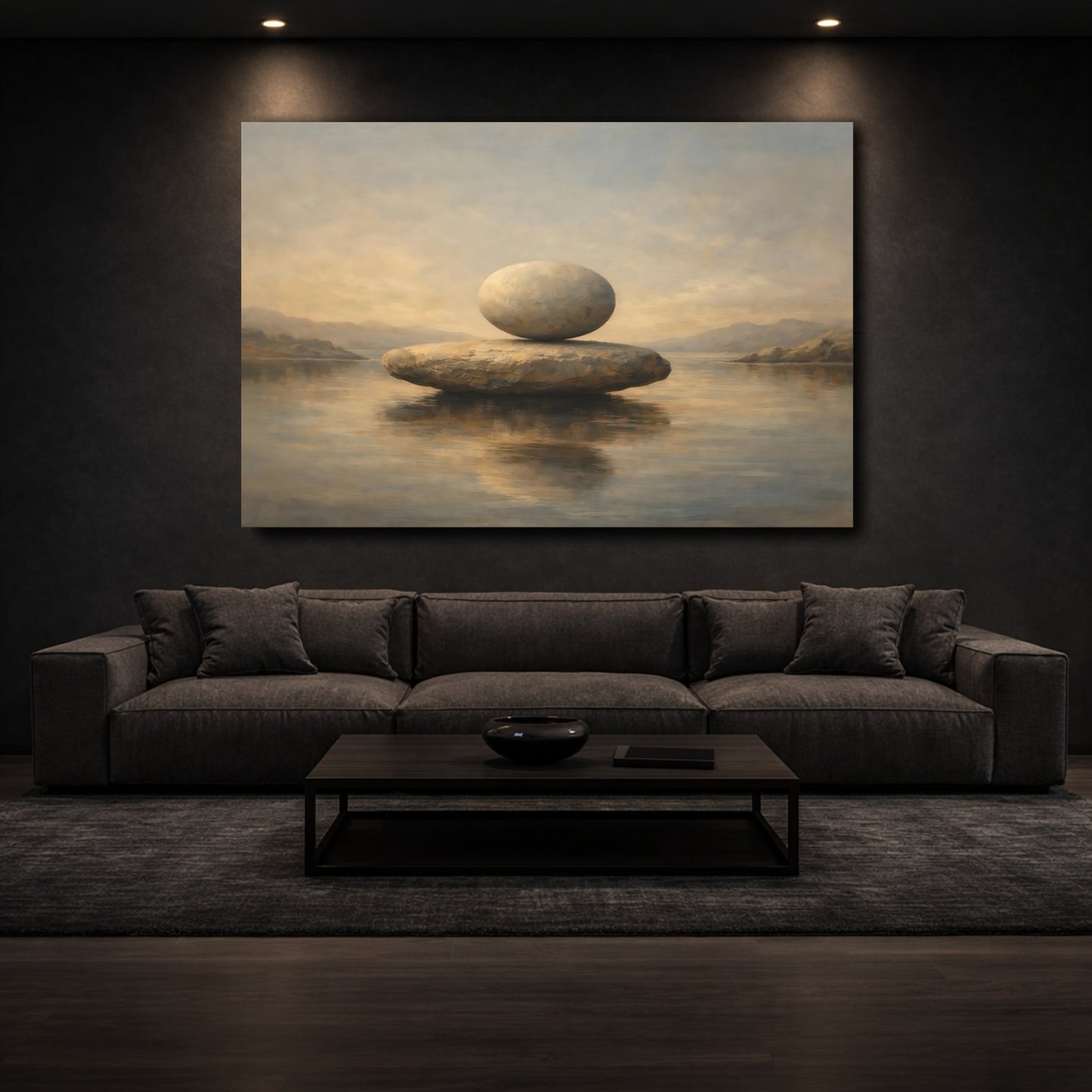 Mockup 2. Nature Balancing Stones Stone Meditation shown as stretched canvas wall art
