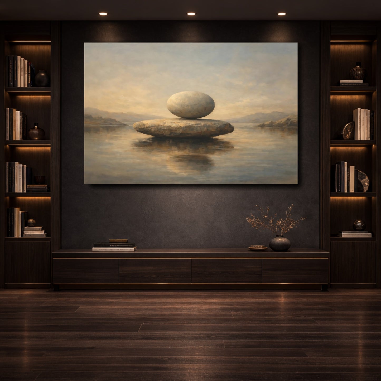 Mockup 3. Nature Balancing Stones Stone Meditation shown as stretched canvas wall art