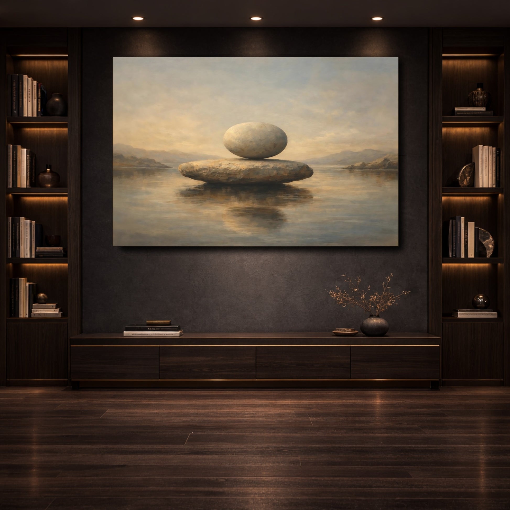 Mockup 3. Nature Balancing Stones Stone Meditation shown as stretched canvas wall art