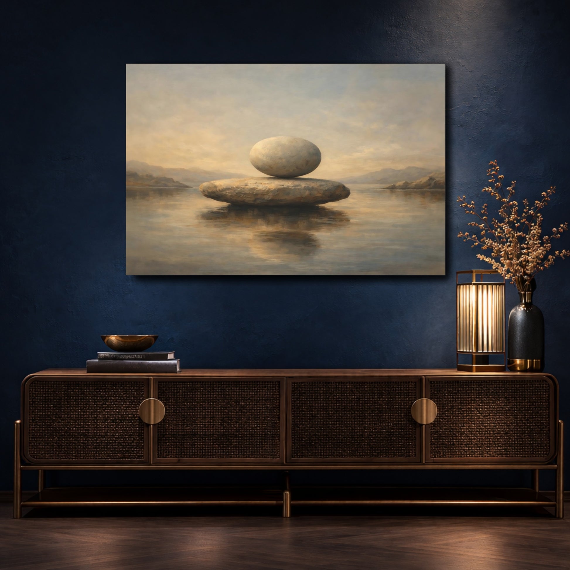 Mockup 4. Nature Balancing Stones Stone Meditation shown as stretched canvas wall art