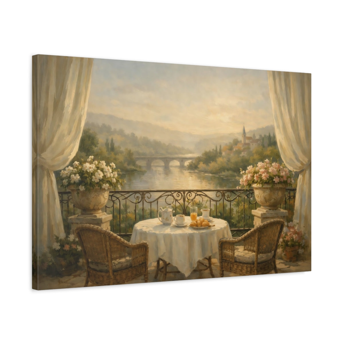 Side Mockup 2. Nature Balcony View Balcony River View shown as stretched canvas wall art