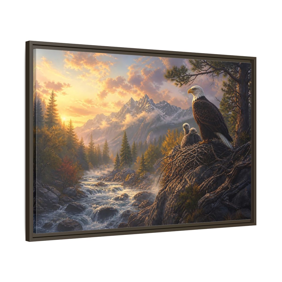 Main Mockup. Nature Bald Eagle Eagle Sunset Mountain shown as stretched canvas wall art