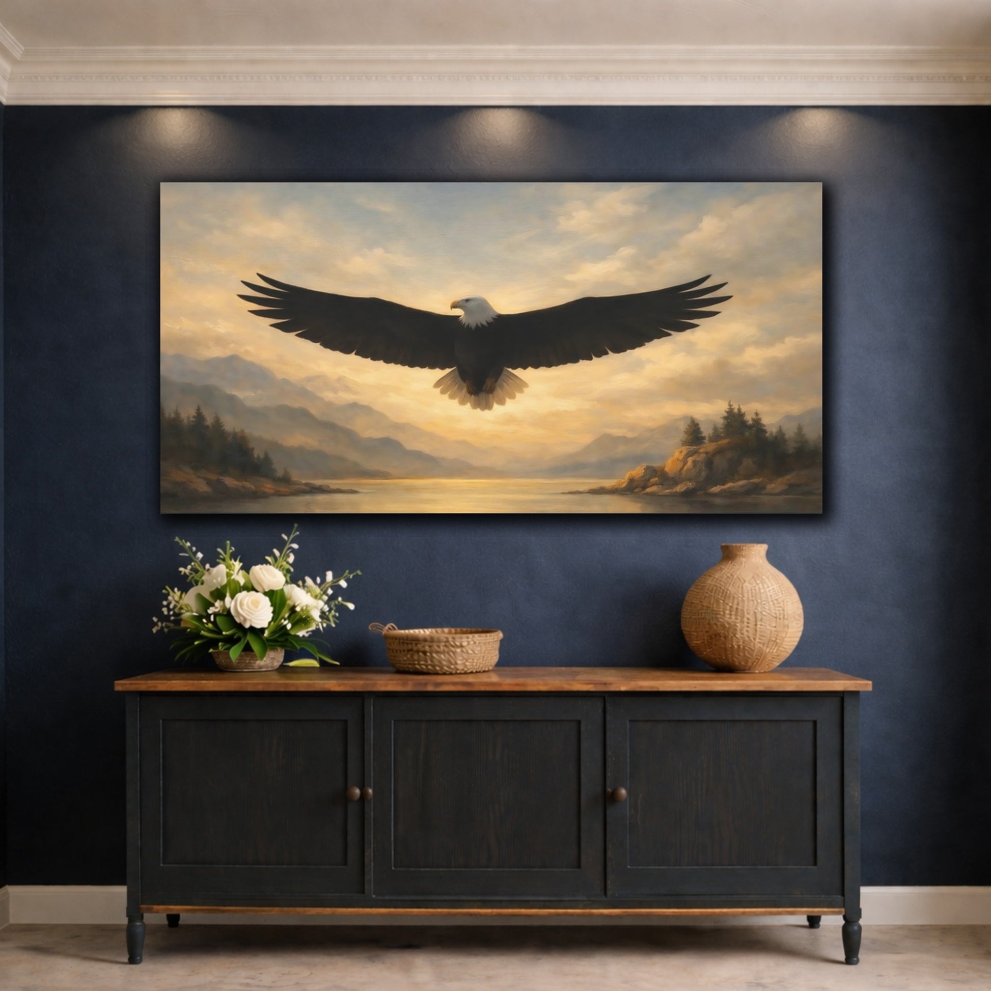 Mockup 4. Nature Bald Eagle Golden Eagle Nature shown as stretched canvas wall art