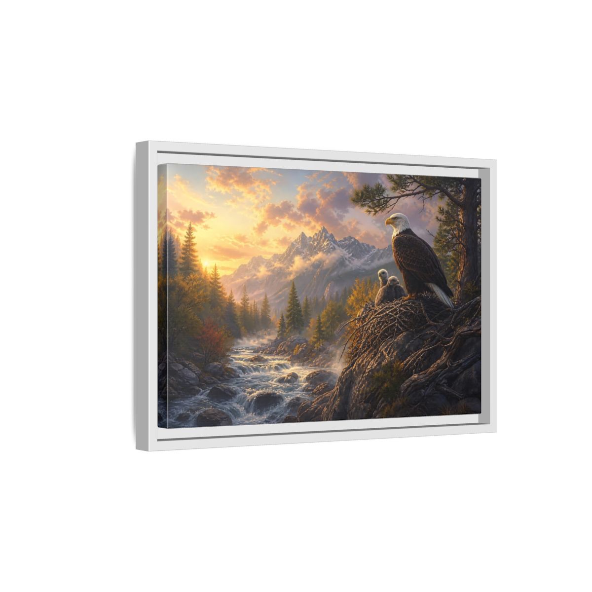 Side Mockup 4. Nature Bald Eagle Eagle Sunset Mountain shown as stretched canvas wall art