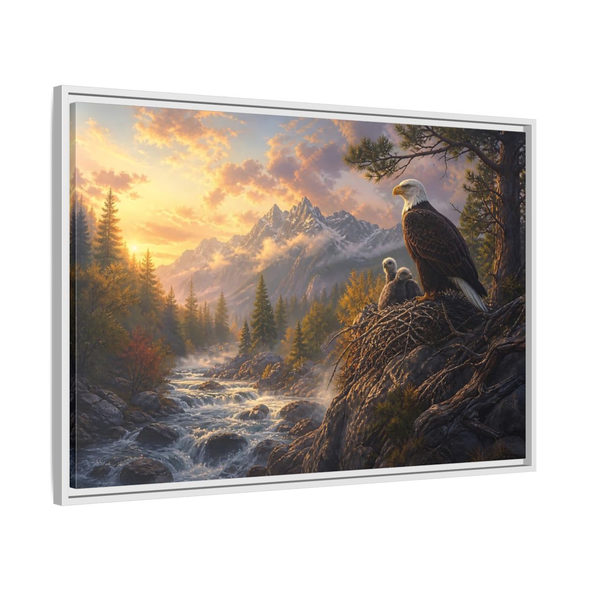 Side Mockup 9. Nature Bald Eagle Eagle Sunset Mountain shown as stretched canvas wall art