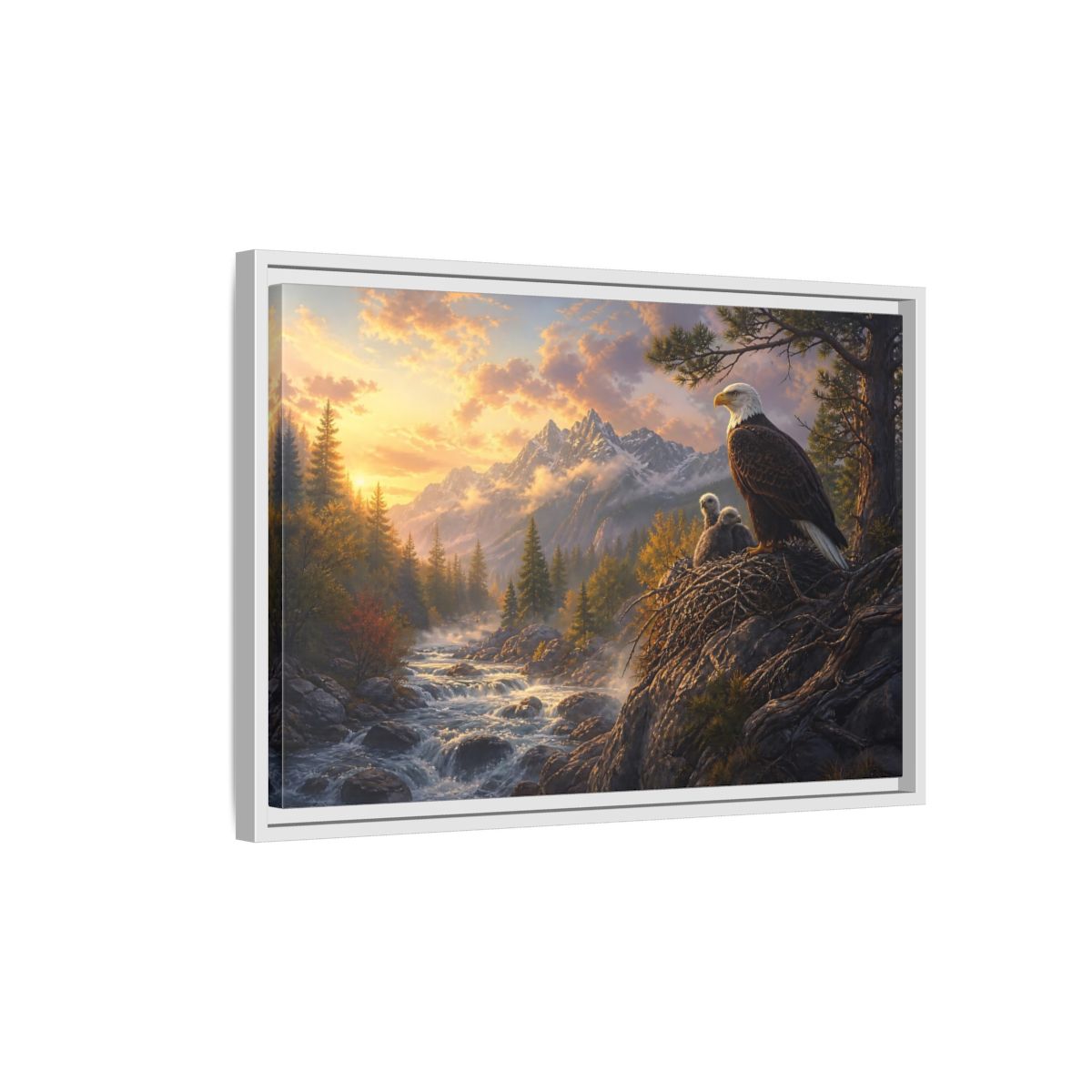 Side Mockup 1. Nature Bald Eagle Eagle Sunset Mountain shown as stretched canvas wall art
