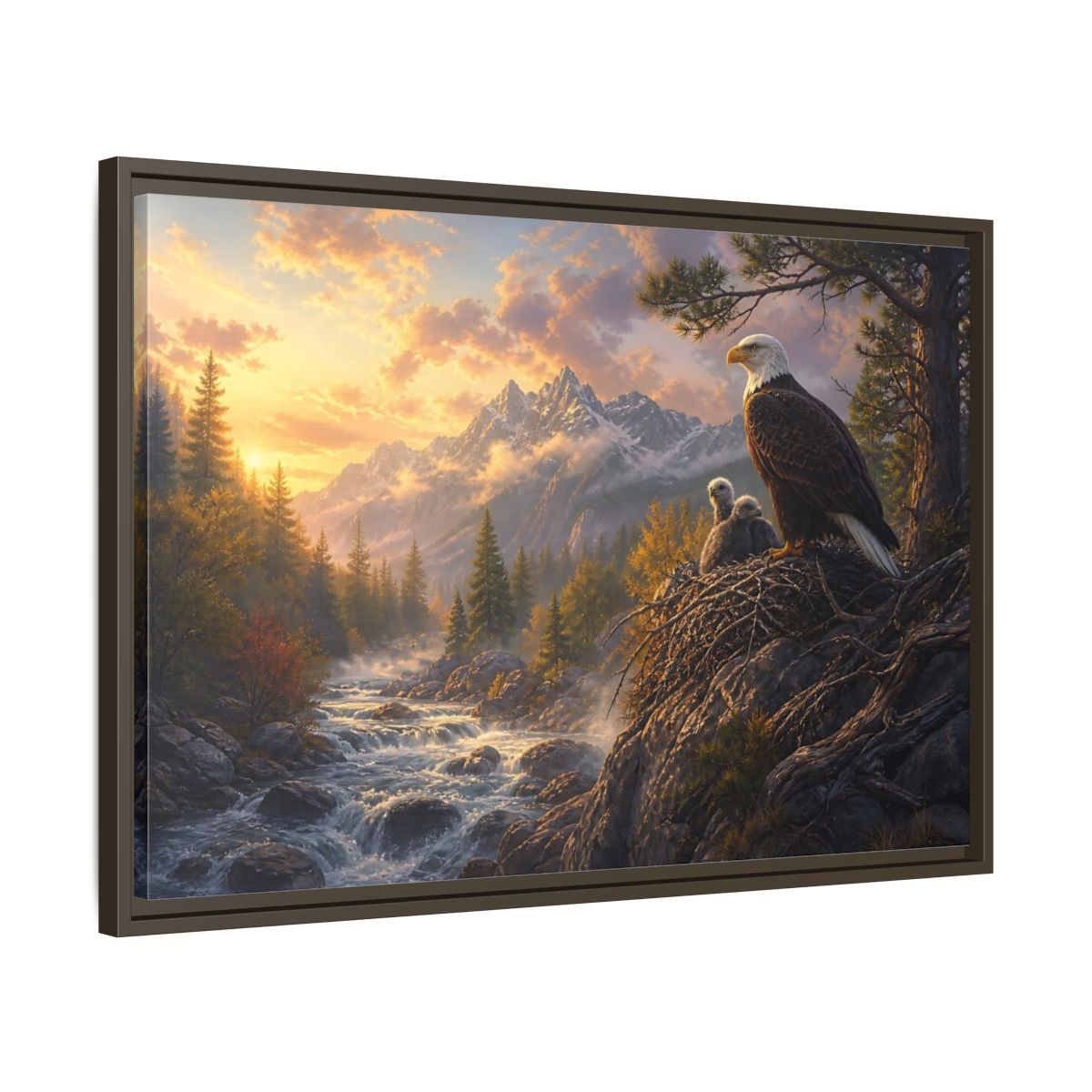 Side Mockup 11. Nature Bald Eagle Eagle Sunset Mountain shown as stretched canvas wall art