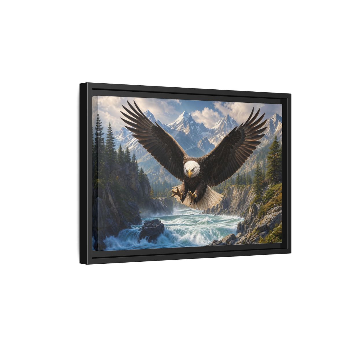 Side Mockup 6. Nature Bald Eagle Wildlife Landscape shown as stretched canvas wall art