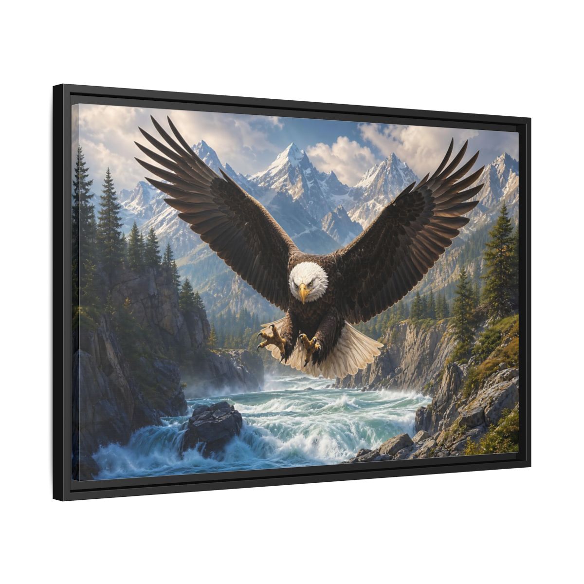 Side Mockup 14. Nature Bald Eagle Wildlife Landscape shown as stretched canvas wall art
