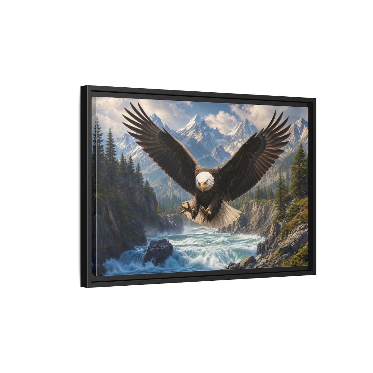 Side Mockup 3. Nature Bald Eagle Wildlife Landscape shown as stretched canvas wall art