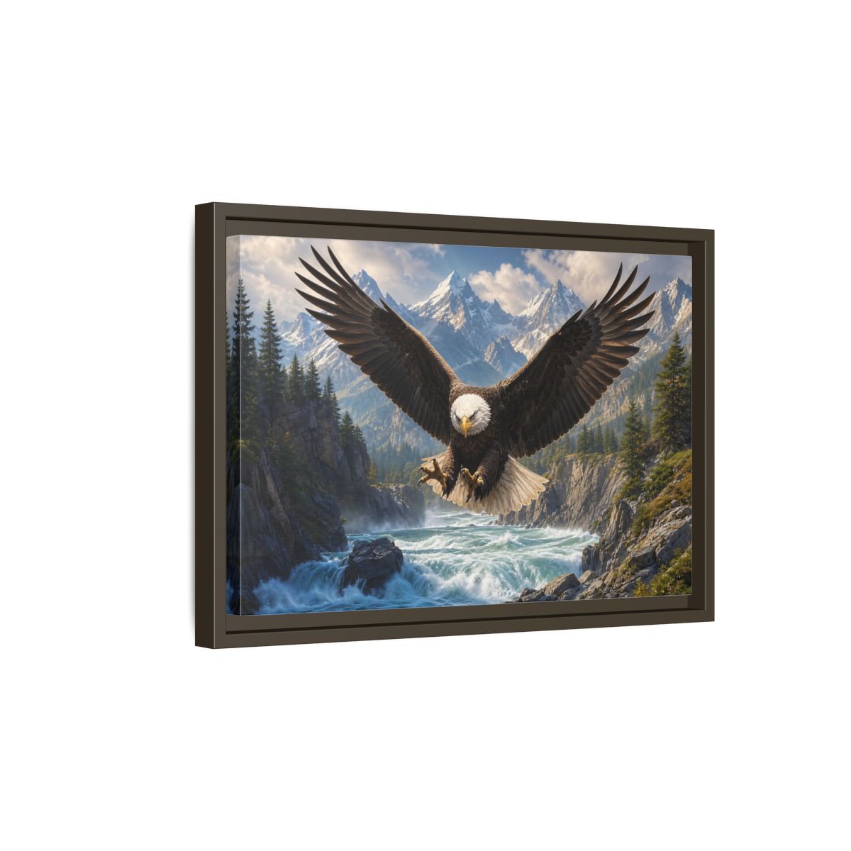 Side Mockup 5. Nature Bald Eagle Wildlife Landscape shown as stretched canvas wall art