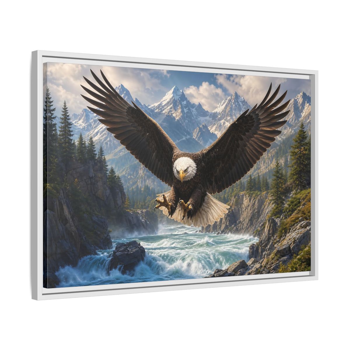 Side Mockup 10. Nature Bald Eagle Wildlife Landscape shown as stretched canvas wall art
