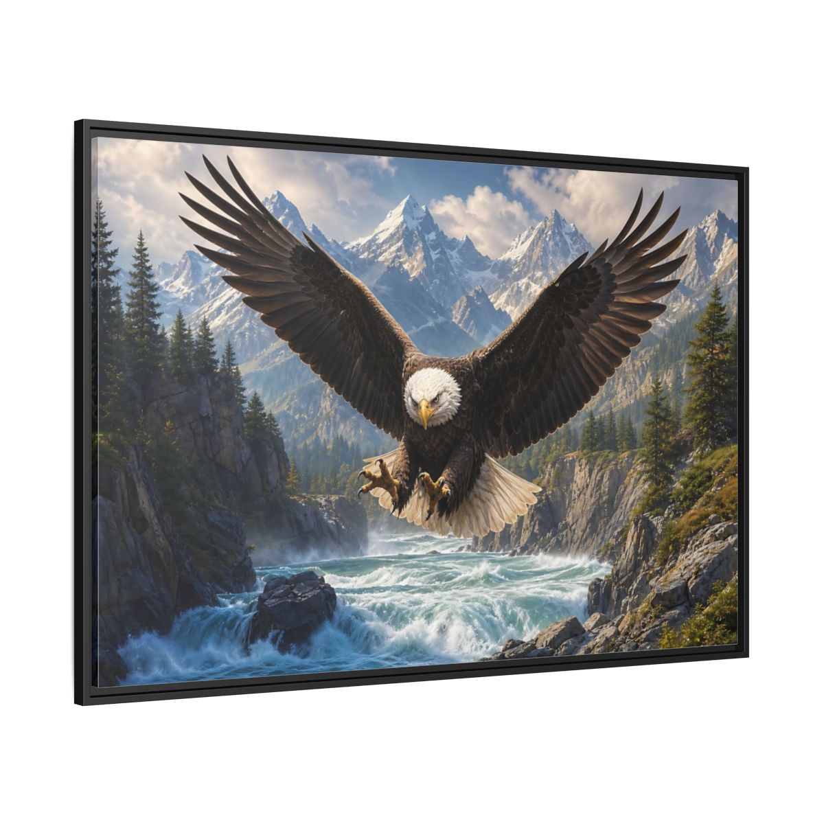 Side Mockup 12. Nature Bald Eagle Wildlife Landscape shown as stretched canvas wall art