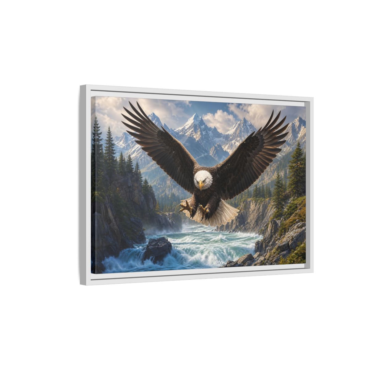 Side Mockup 1. Nature Bald Eagle Wildlife Landscape shown as stretched canvas wall art