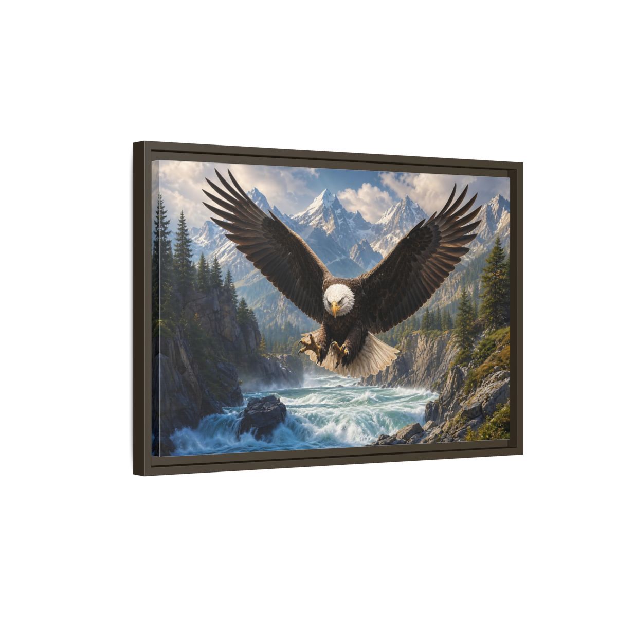 Side Mockup 2. Nature Bald Eagle Wildlife Landscape shown as stretched canvas wall art