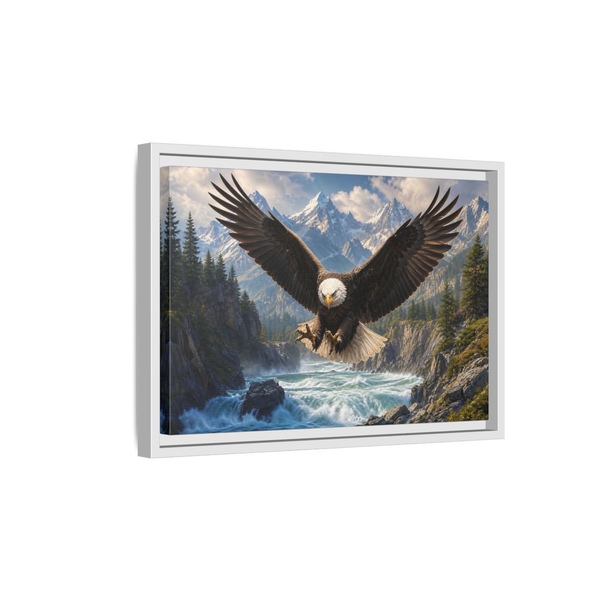 Side Mockup 4. Nature Bald Eagle Wildlife Landscape shown as stretched canvas wall art