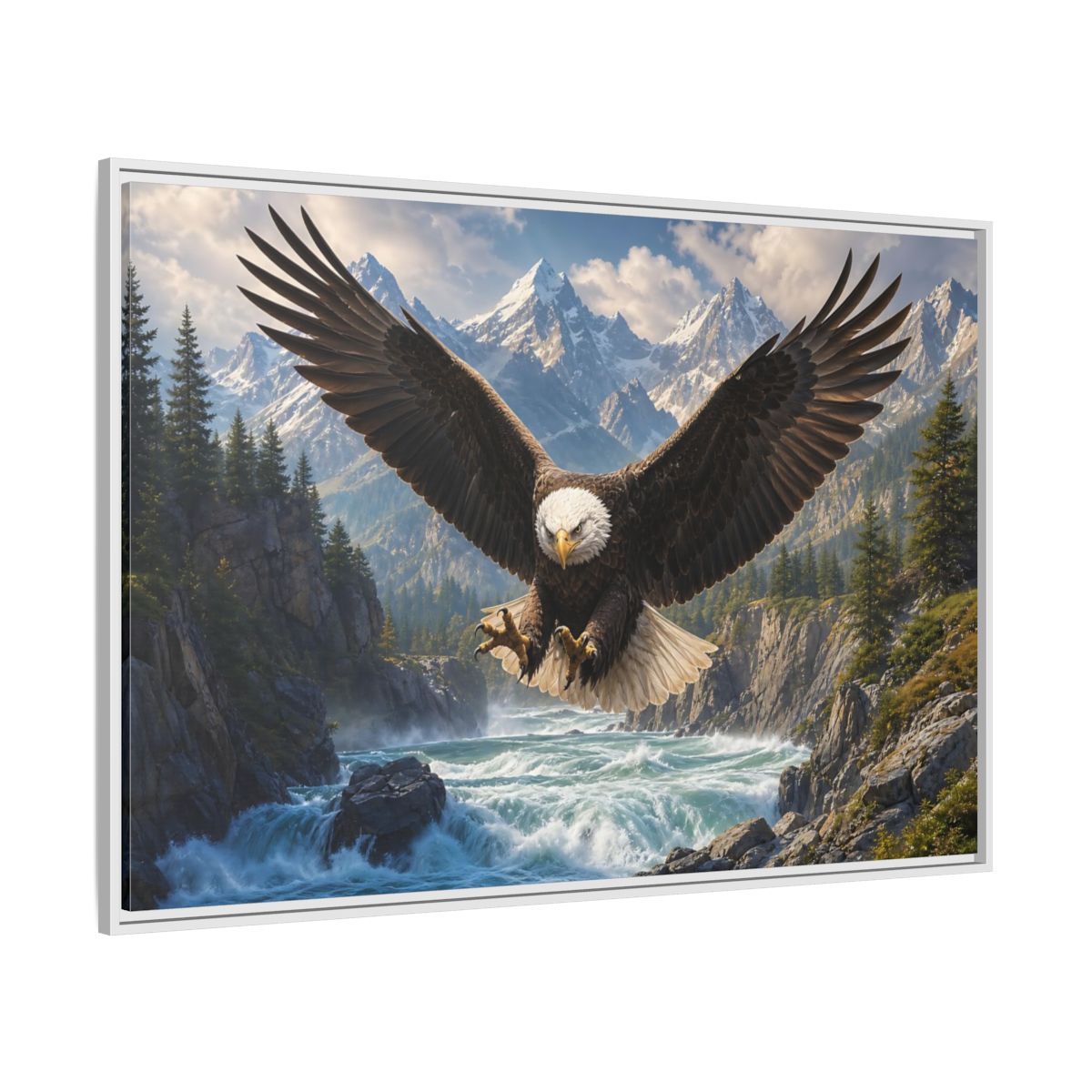 Side Mockup 7. Nature Bald Eagle Wildlife Landscape shown as stretched canvas wall art