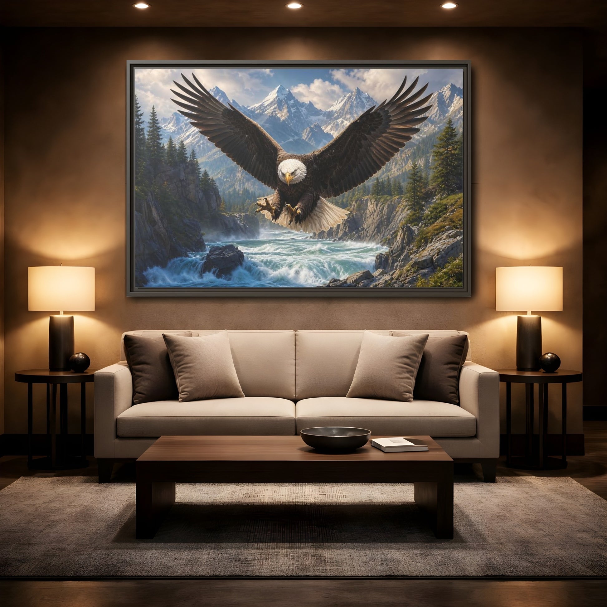 Mockup 2. Nature Bald Eagle Wildlife Landscape shown as stretched canvas wall art