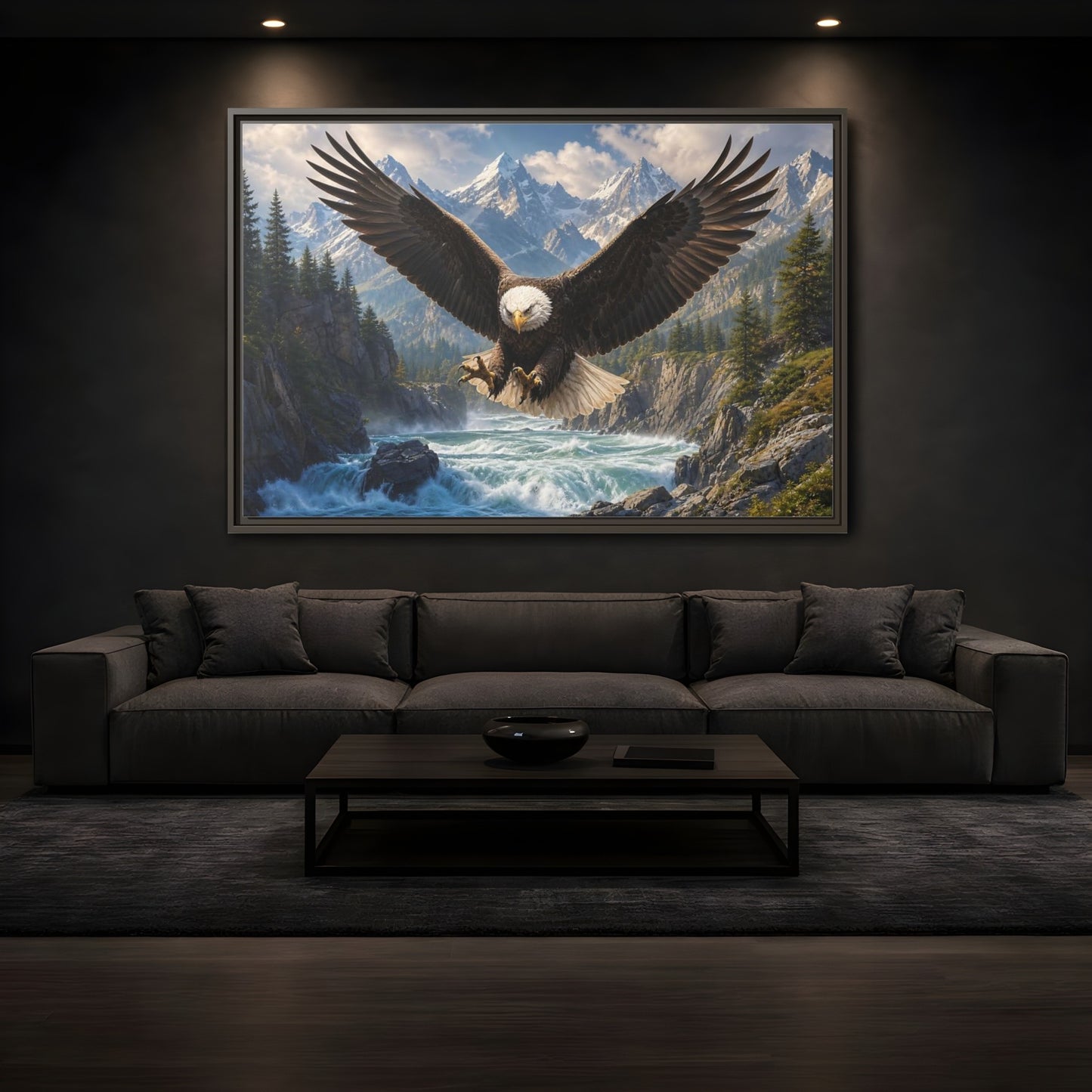 Mockup 3. Nature Bald Eagle Wildlife Landscape shown as stretched canvas wall art