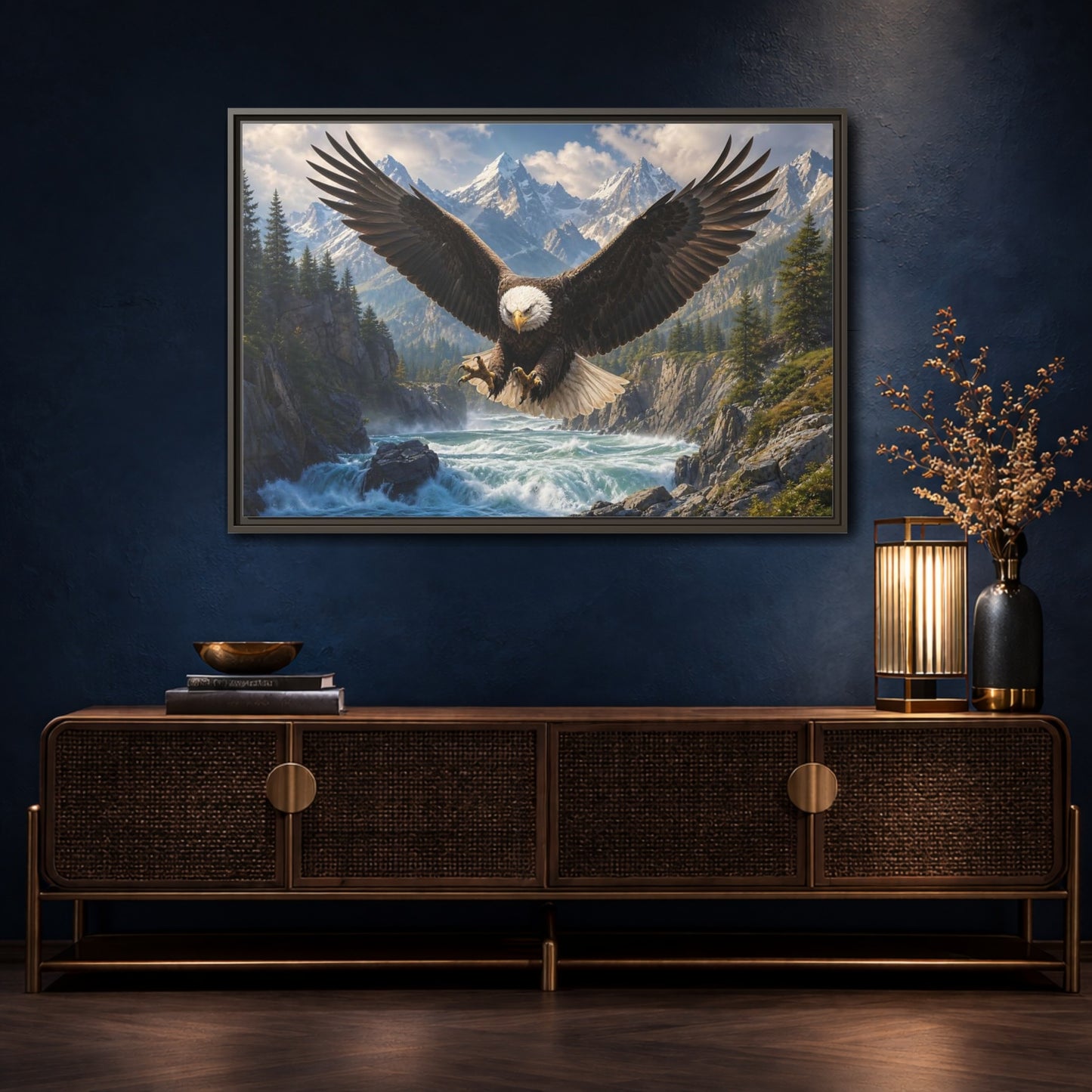 Mockup 4. Nature Bald Eagle Wildlife Landscape shown as stretched canvas wall art