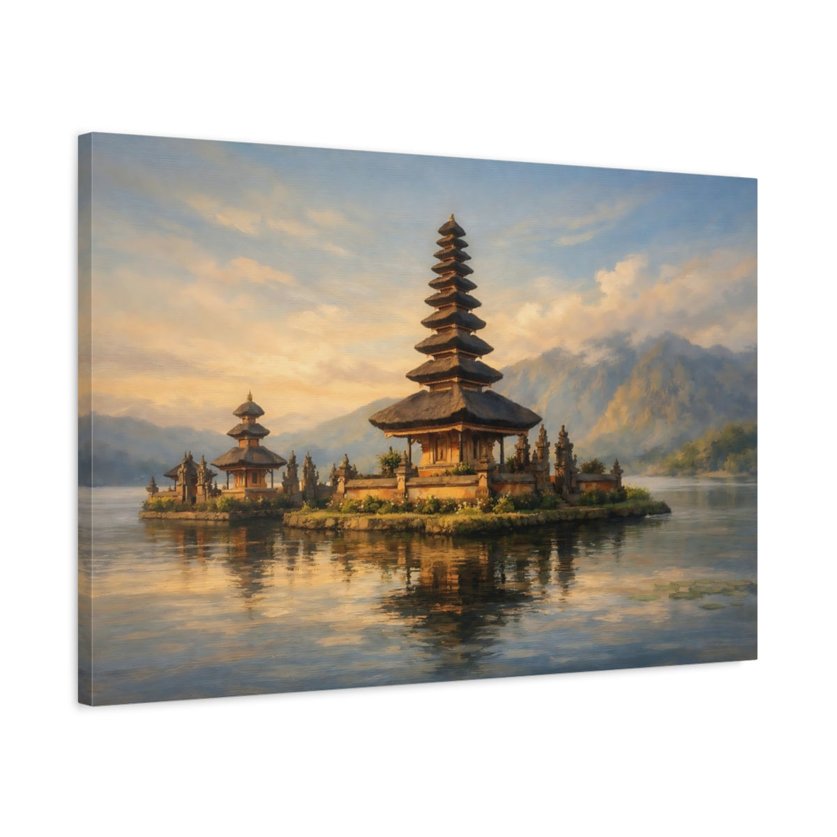 Side Mockup 2. Nature Balinese Temple Balinese Temple shown as stretched canvas wall art