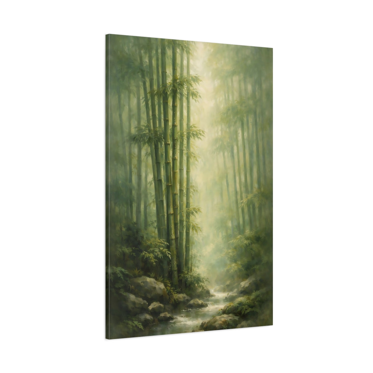 Main Mockup. Nature Bamboo Forest Green Bamboo Forest shown as stretched canvas wall art