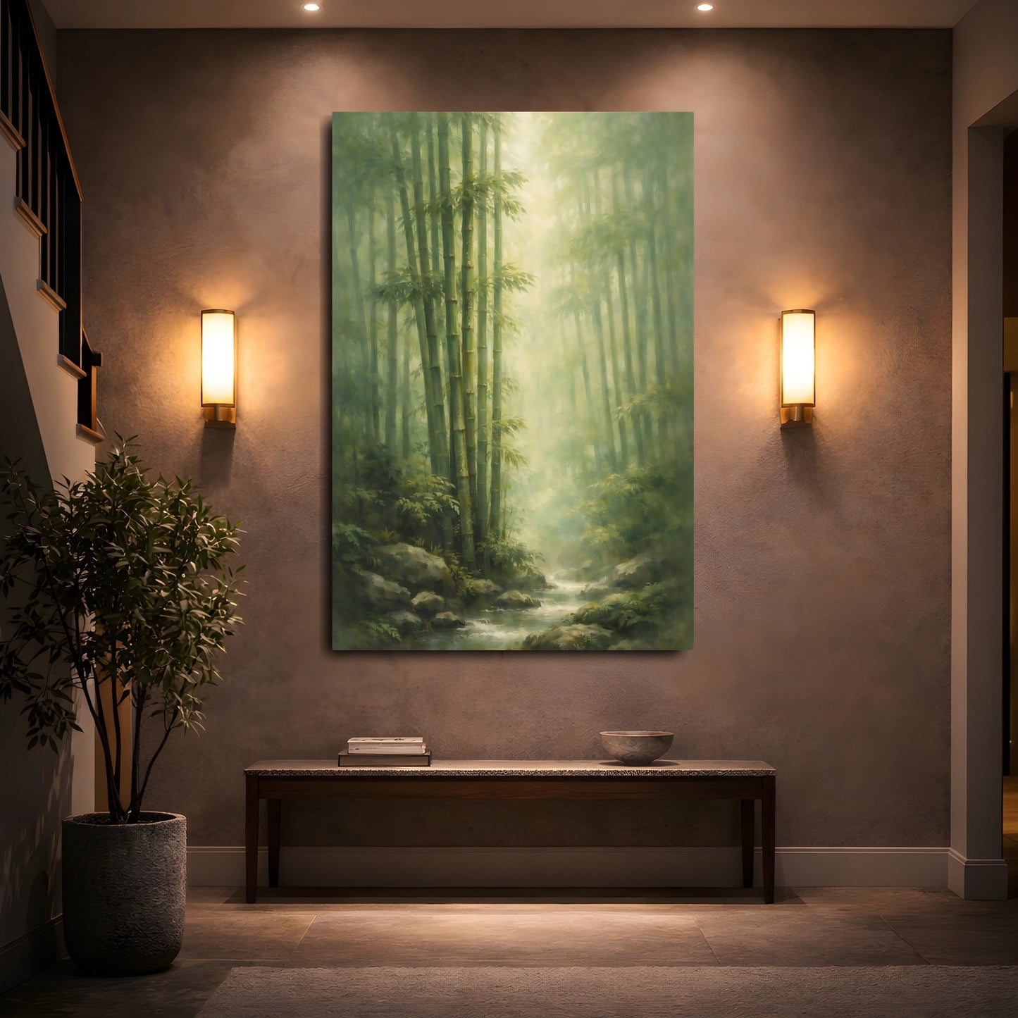 Mockup 4. Nature Bamboo Forest Green Bamboo Forest shown as stretched canvas wall art