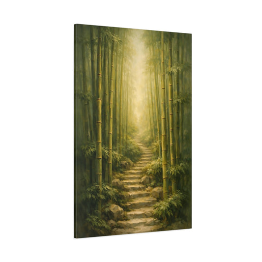 Main Mockup. Nature Bamboo Forest Green Bamboo Path shown as stretched canvas wall art