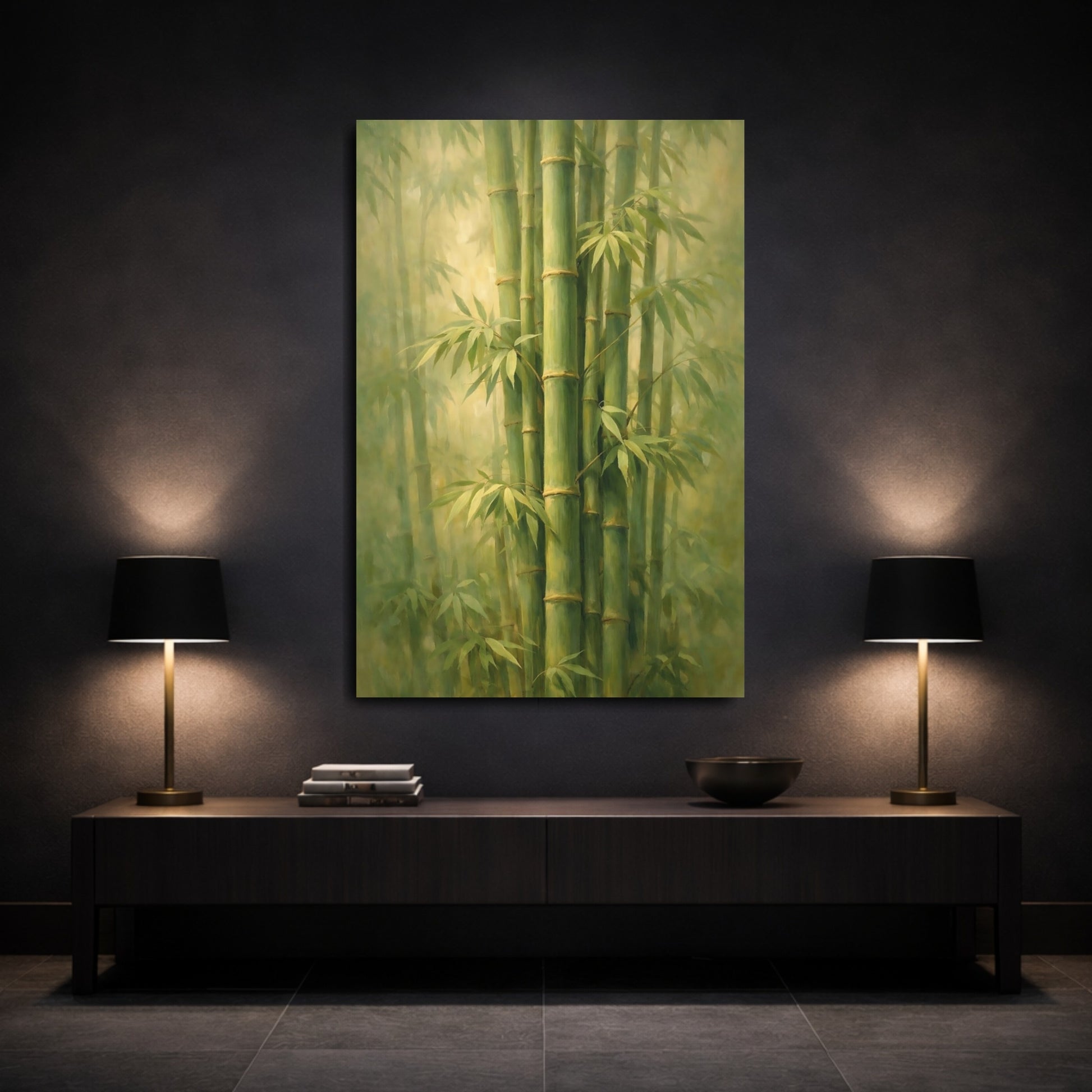 Mockup 2. Nature Bamboo Forest Green Bamboo shown as stretched canvas wall art
