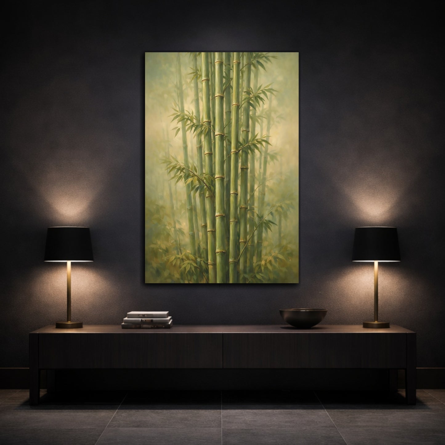 Mockup 2. Nature Bamboo Forest Green Bamboo shown as stretched canvas wall art