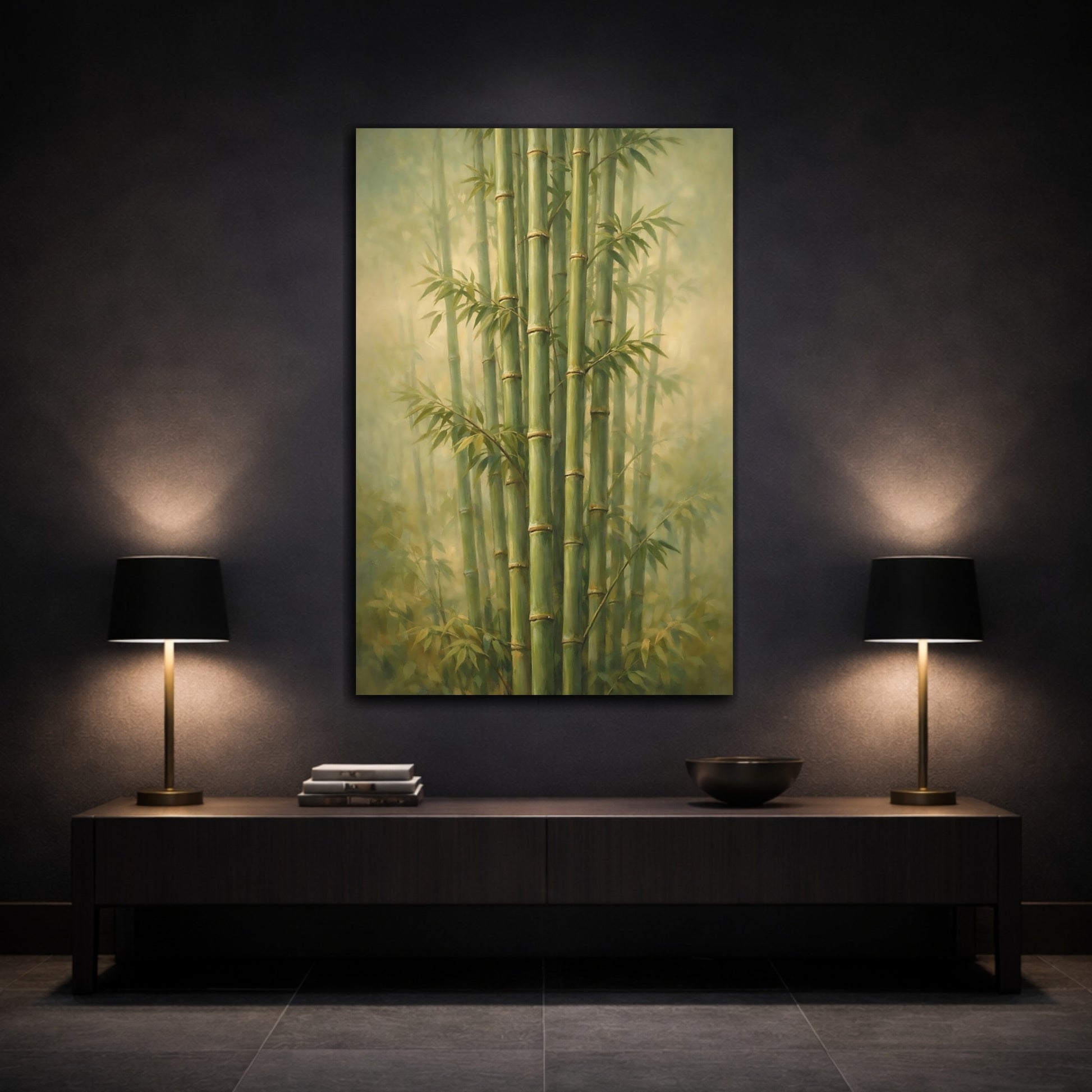 Mockup 2. Nature Bamboo Forest Green Bamboo shown as stretched canvas wall art