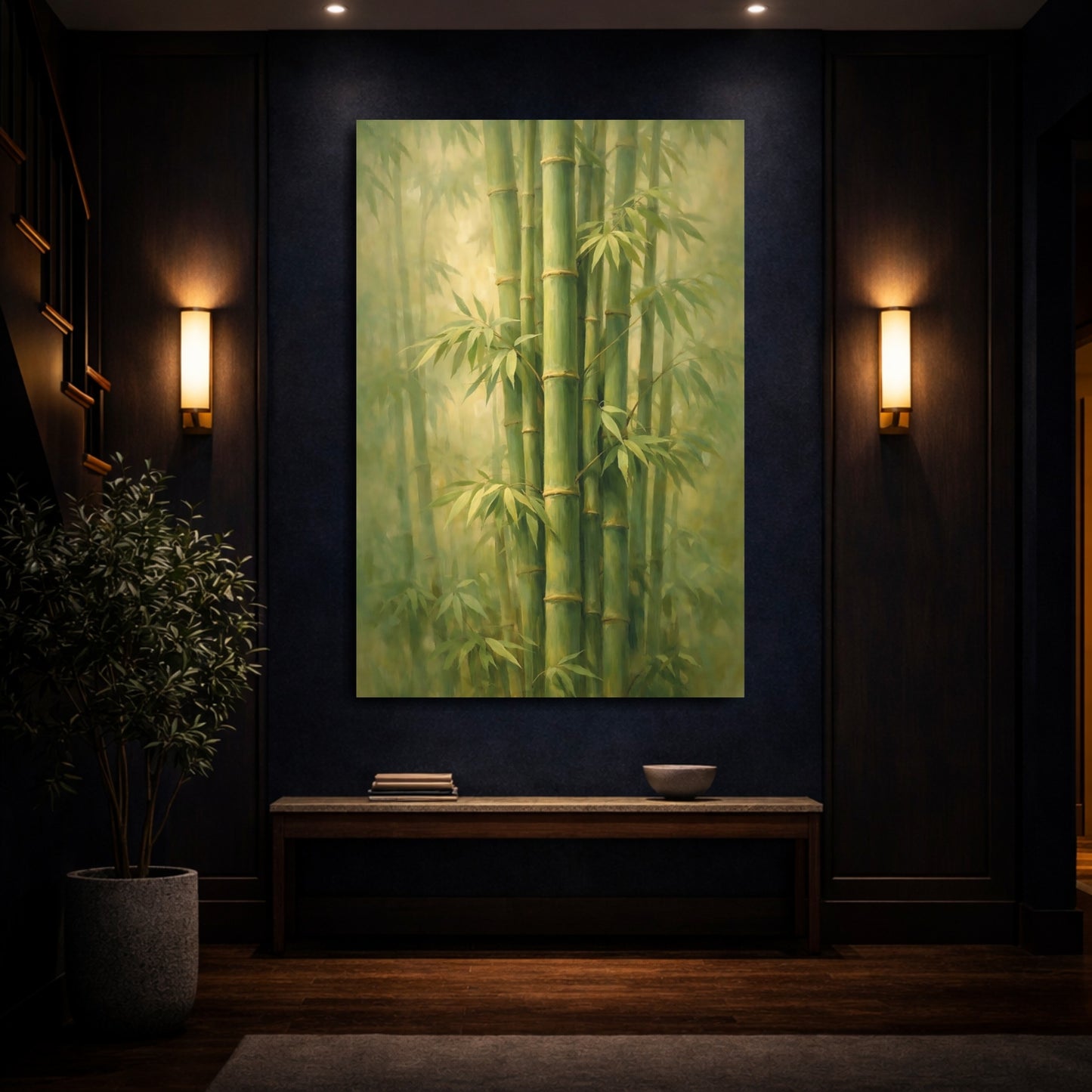 Mockup 3. Nature Bamboo Forest Green Bamboo shown as stretched canvas wall art
