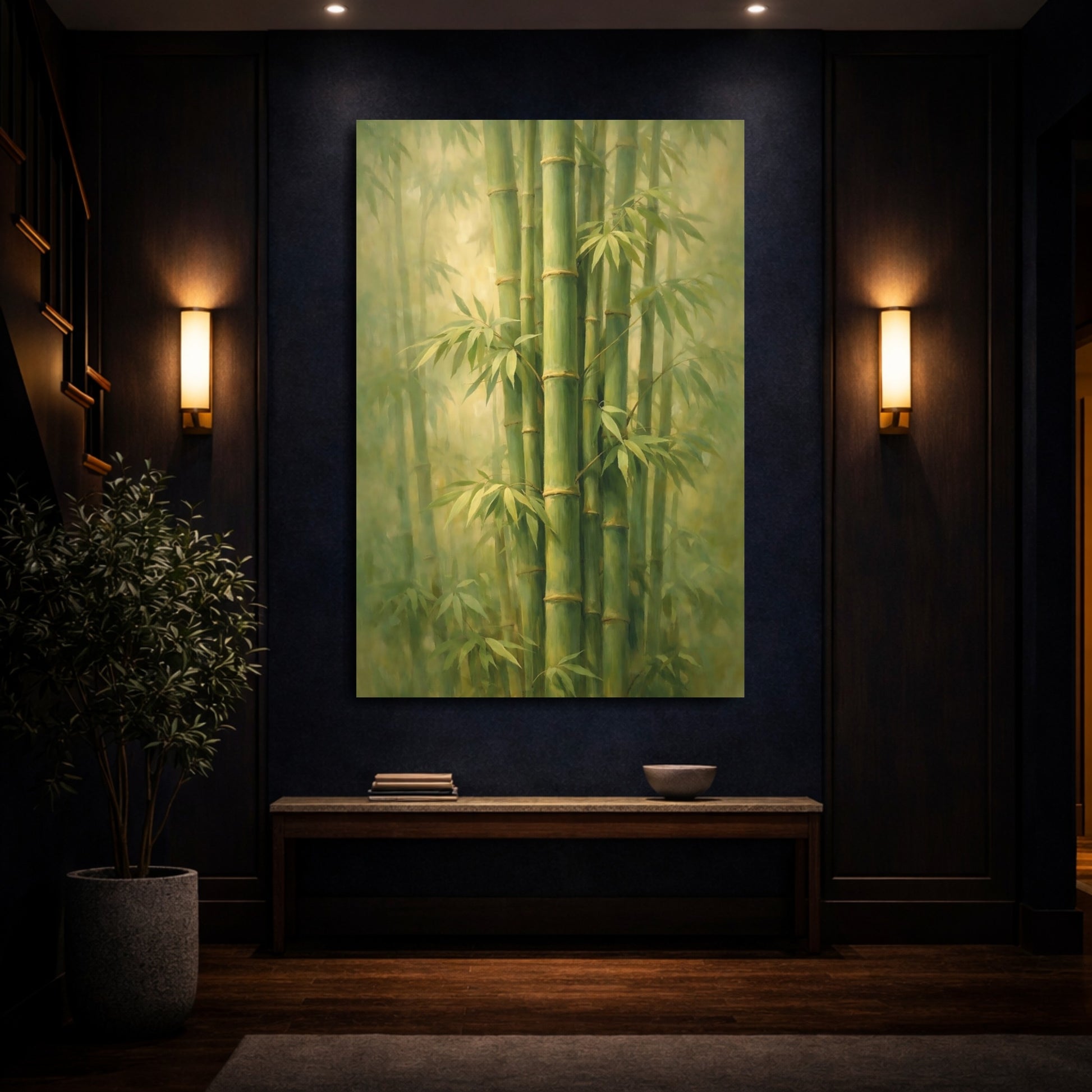 Mockup 3. Nature Bamboo Forest Green Bamboo shown as stretched canvas wall art