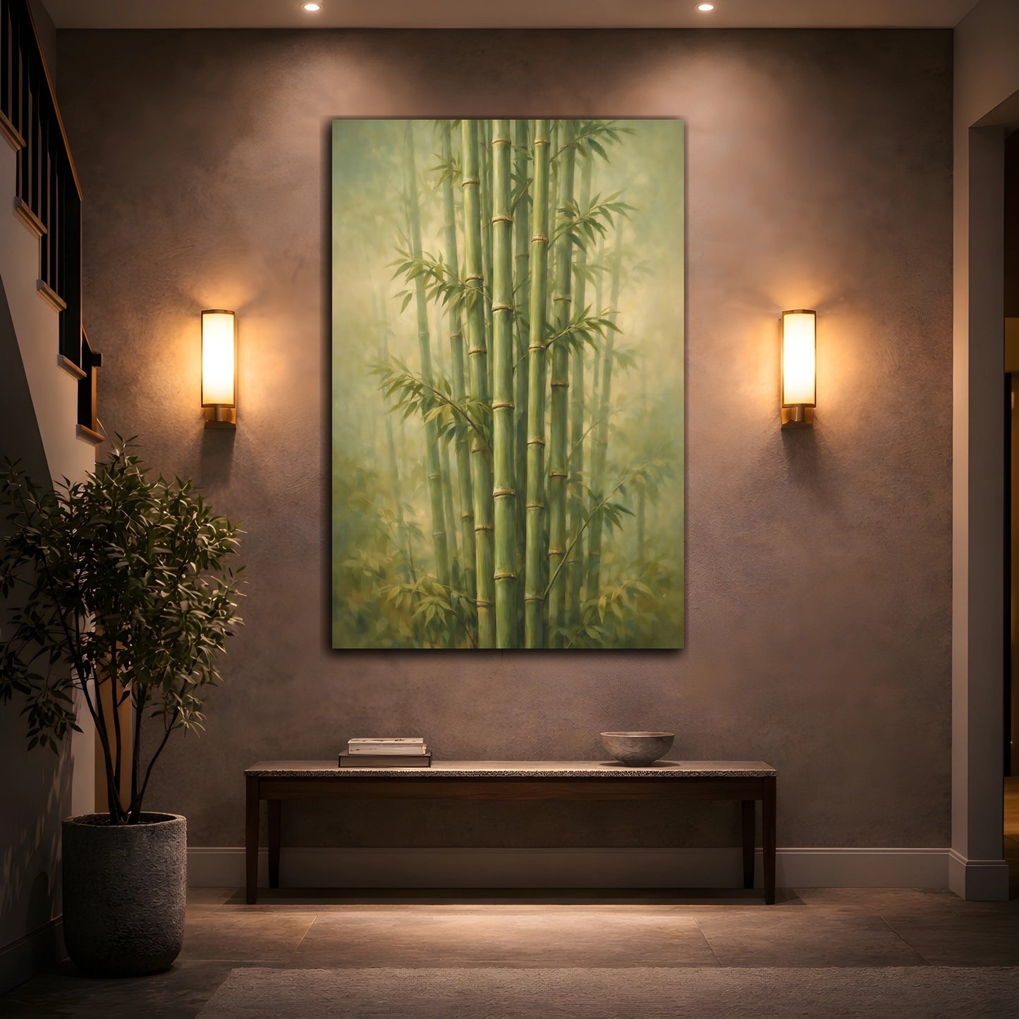 Mockup 3. Nature Bamboo Forest Green Bamboo shown as stretched canvas wall art