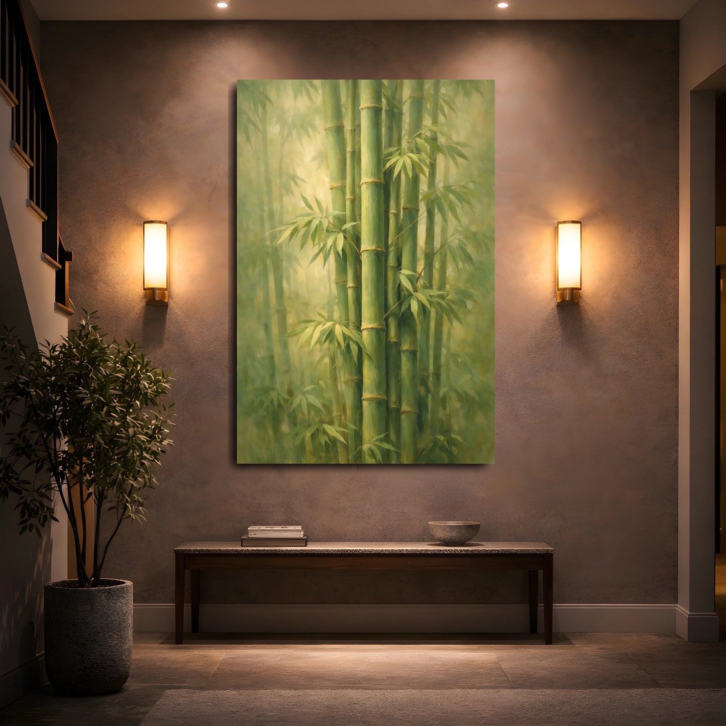 Mockup 4. Nature Bamboo Forest Green Bamboo shown as stretched canvas wall art