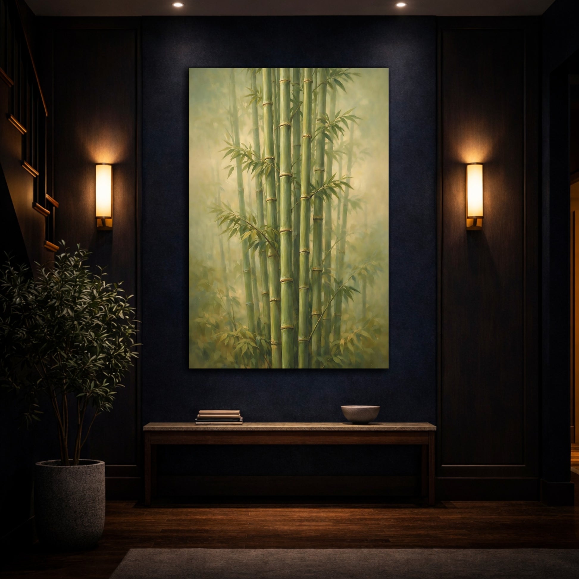 Mockup 4. Nature Bamboo Forest Green Bamboo shown as stretched canvas wall art