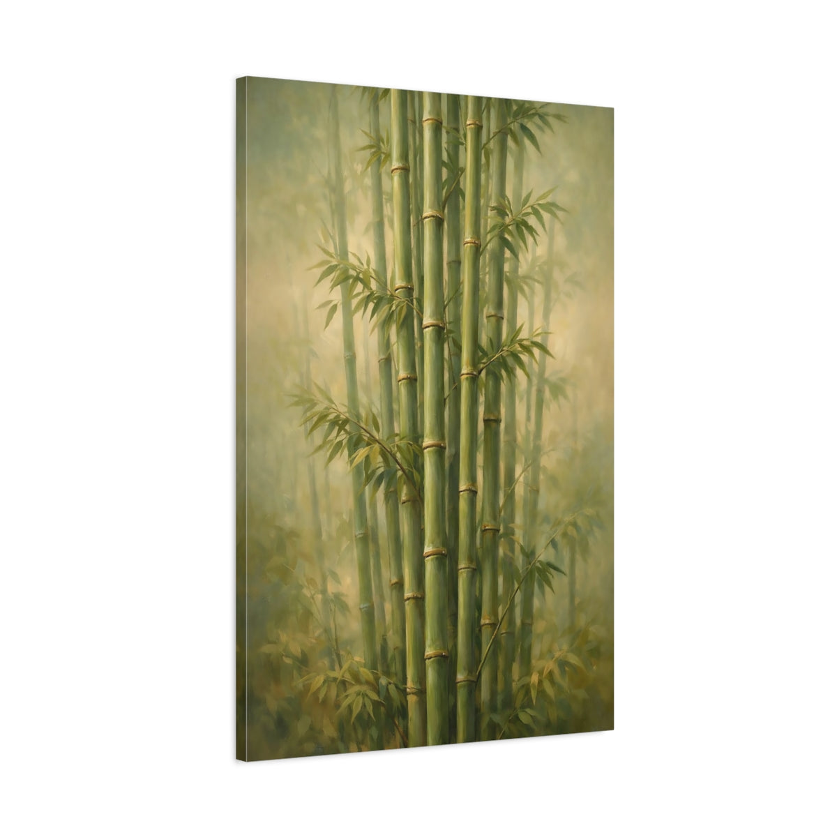 Side Mockup 1. Nature Bamboo Forest Green Bamboo shown as stretched canvas wall art