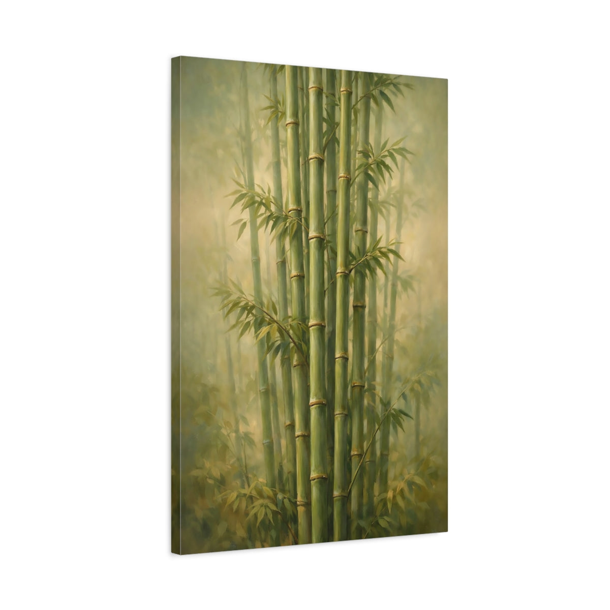 Side Mockup 2. Nature Bamboo Forest Green Bamboo shown as stretched canvas wall art