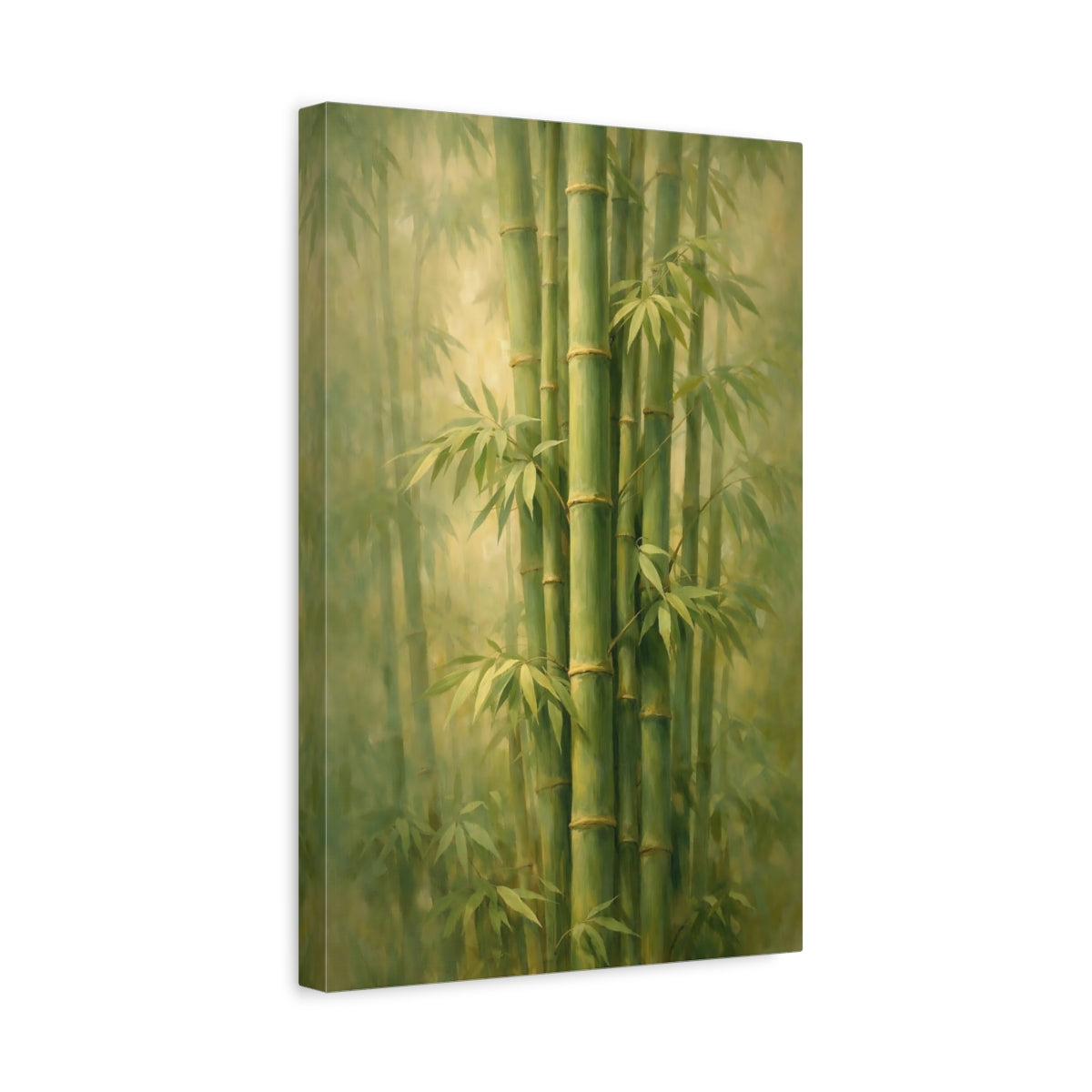 Side Mockup 4. Nature Bamboo Forest Green Bamboo shown as stretched canvas wall art