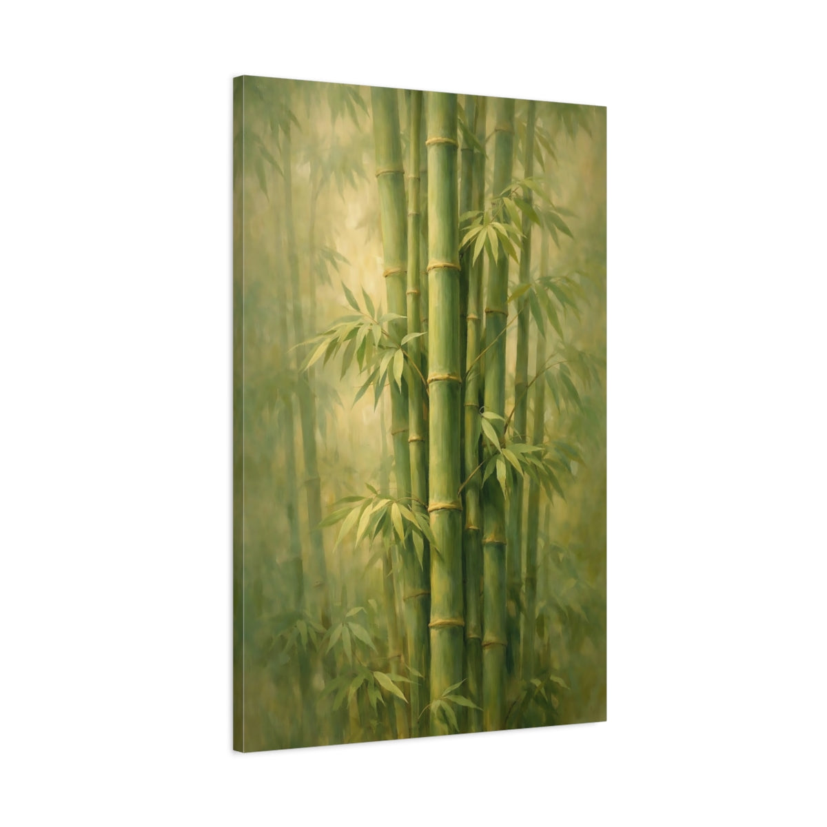 Side Mockup 1. Nature Bamboo Forest Green Bamboo shown as stretched canvas wall art