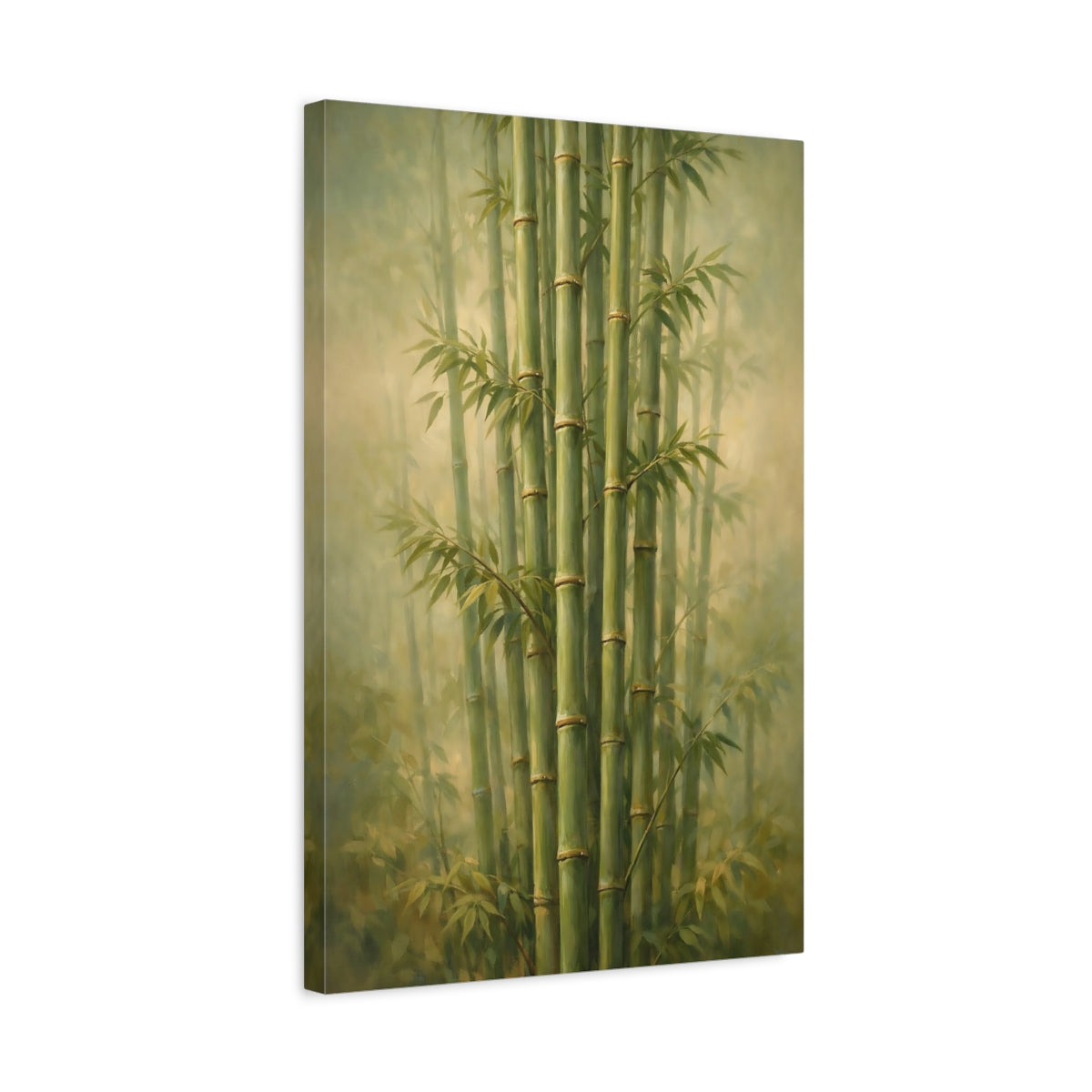 Side Mockup 3. Nature Bamboo Forest Green Bamboo shown as stretched canvas wall art
