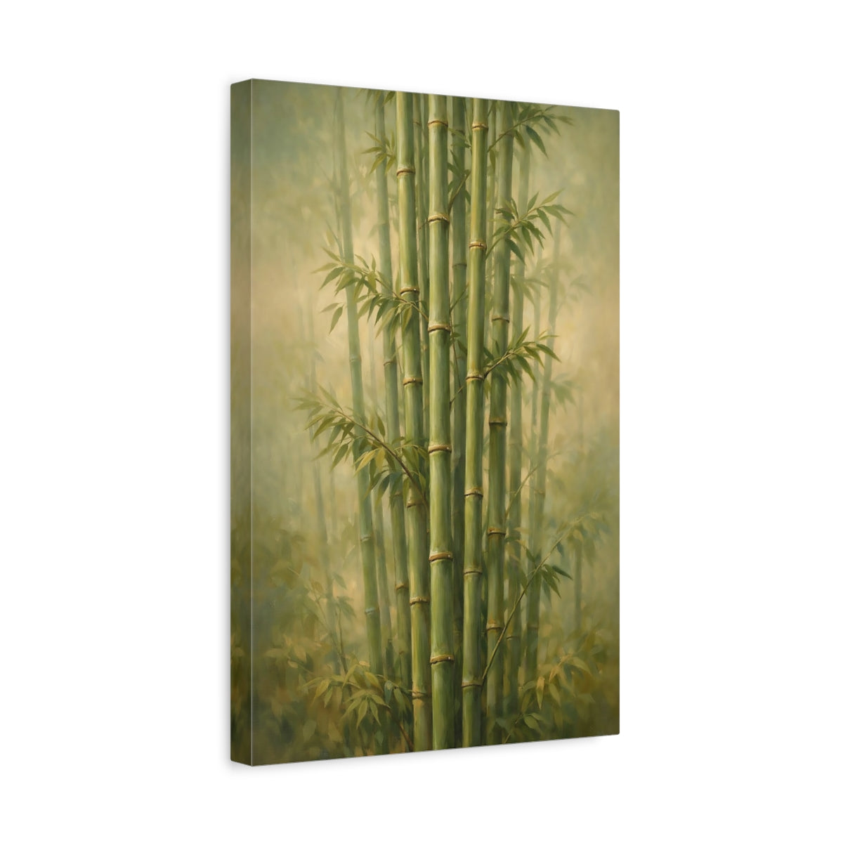 Side Mockup 4. Nature Bamboo Forest Green Bamboo shown as stretched canvas wall art