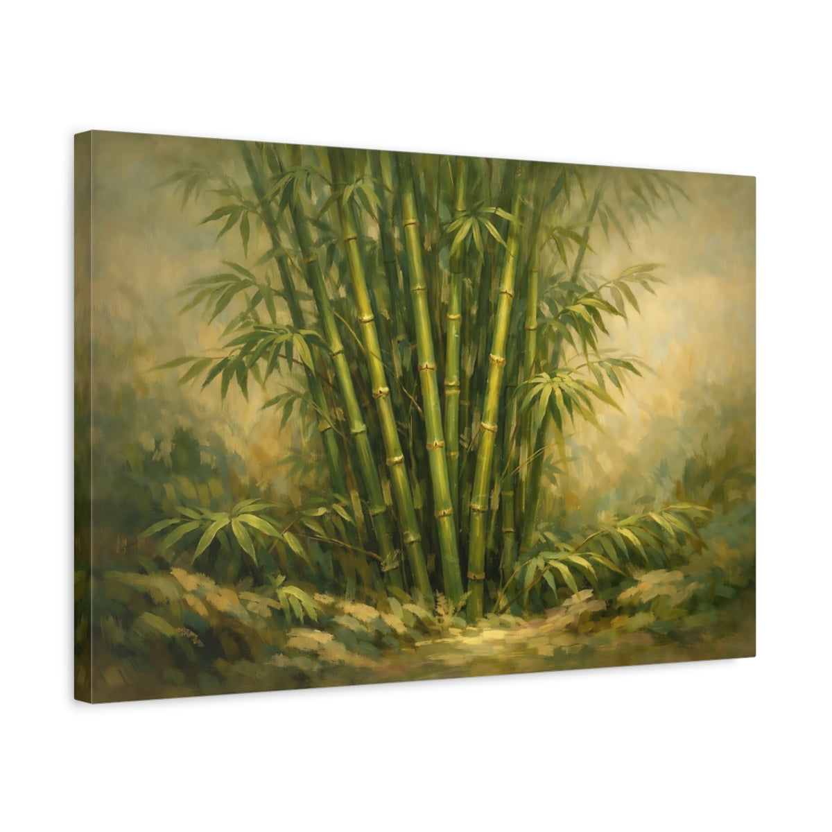 Side Mockup 3. Nature Bamboo Green Bamboo shown as stretched canvas wall art