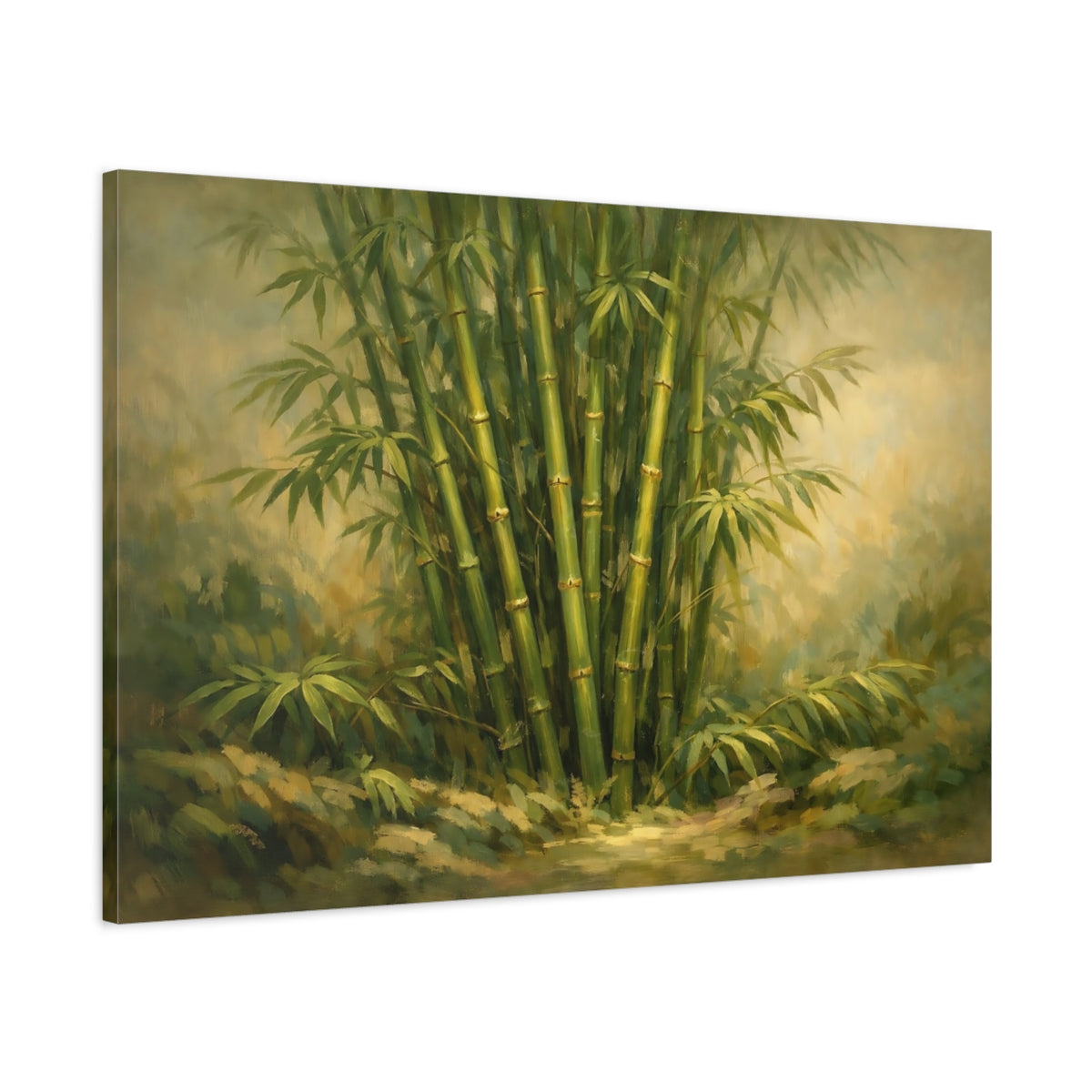 Side Mockup 1. Nature Bamboo Green Bamboo shown as stretched canvas wall art