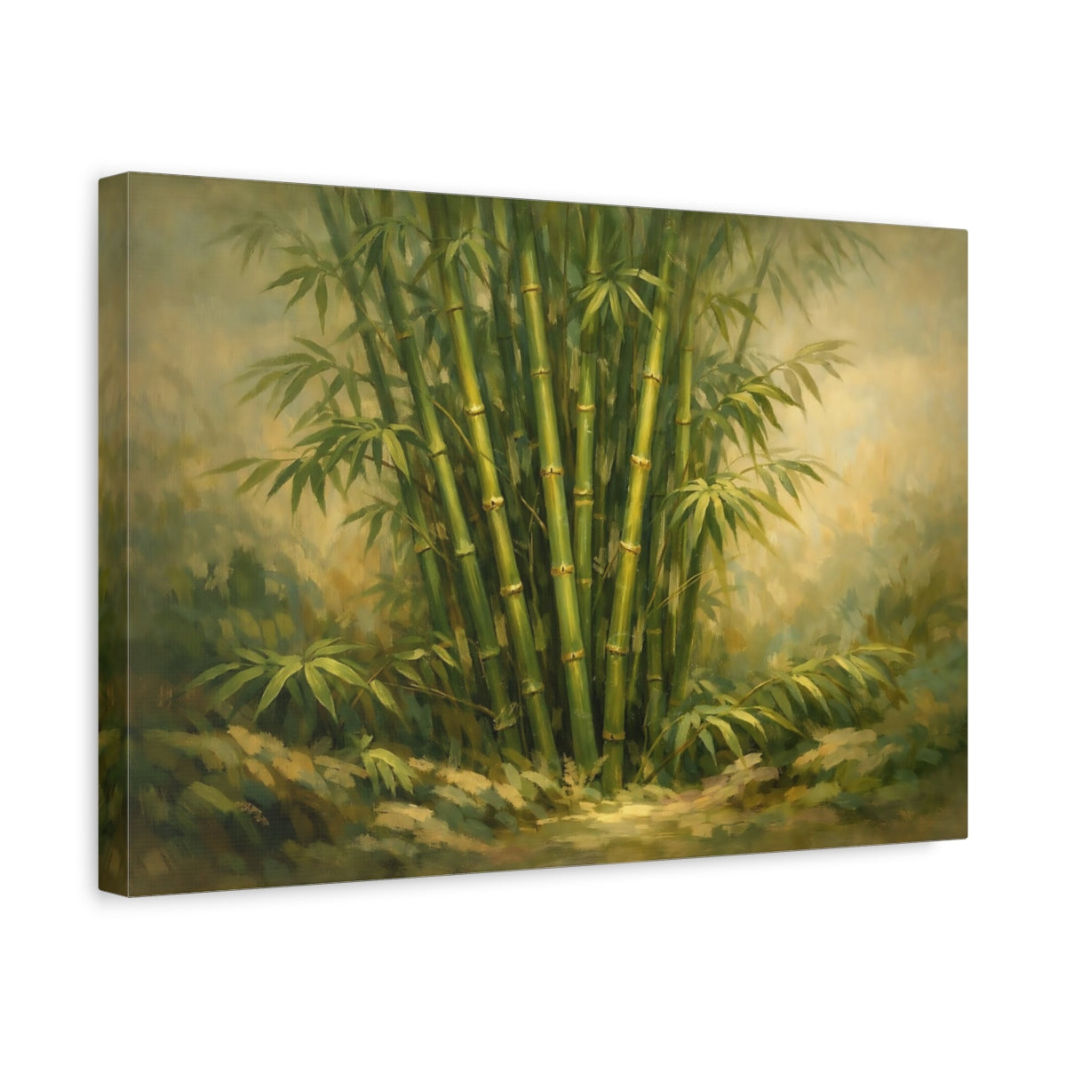Side Mockup 4. Nature Bamboo Green Bamboo shown as stretched canvas wall art