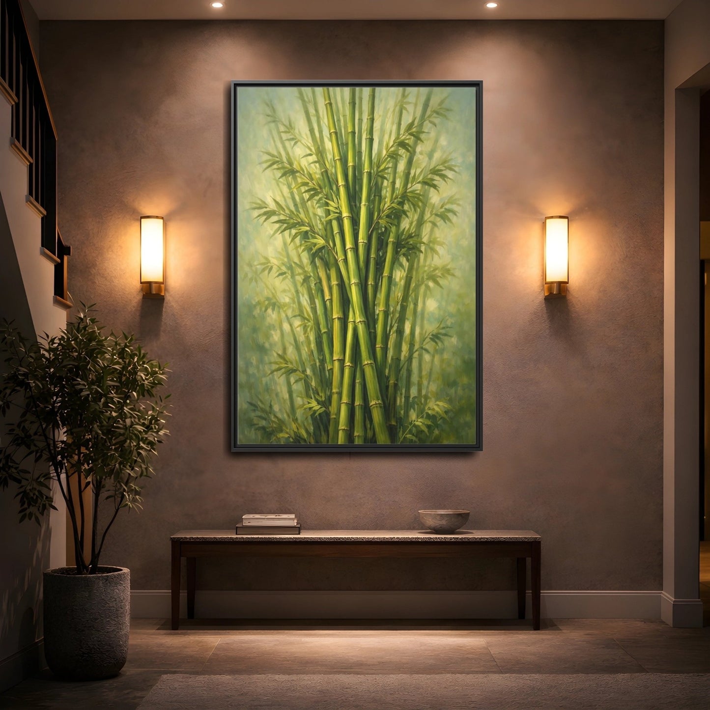 Nature Bamboo Green - Framed Canvas Wall Art Print - YesArtYes
