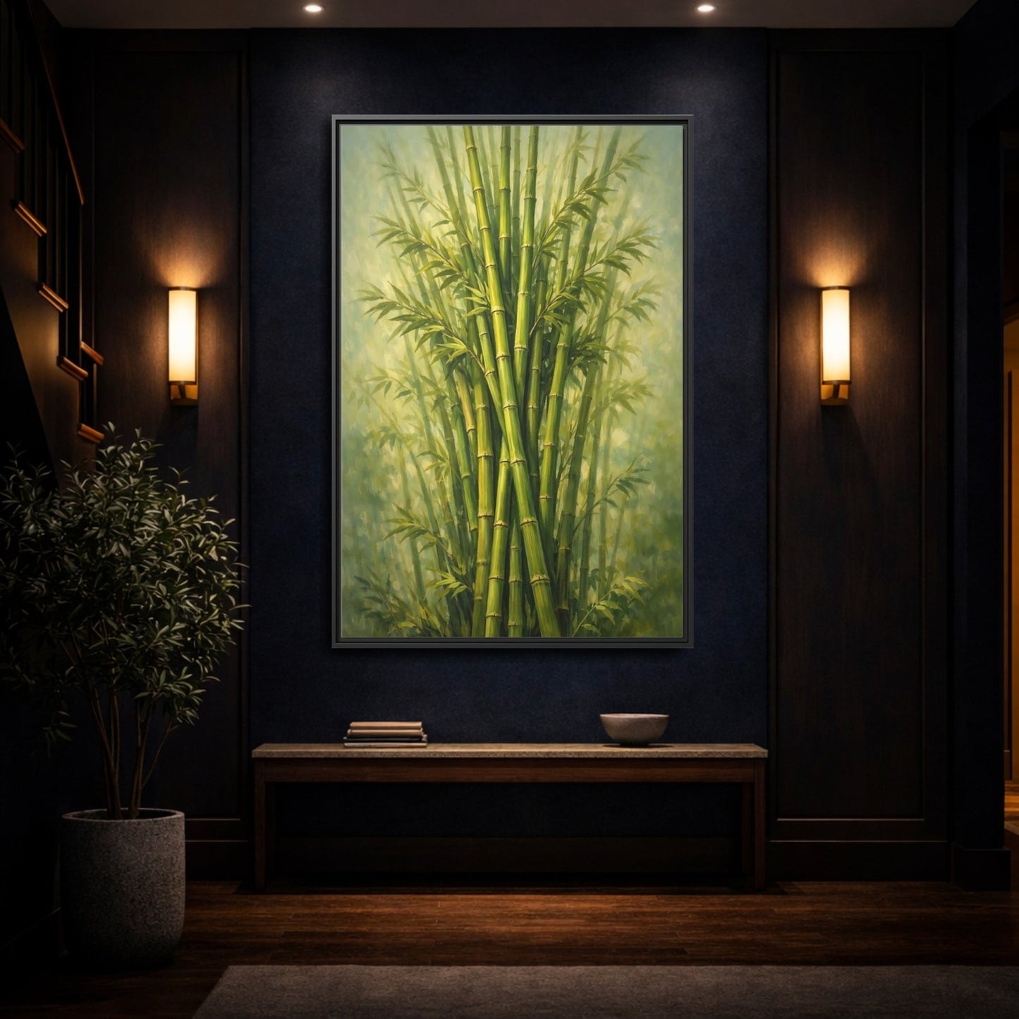Nature Bamboo Green - Framed Canvas Wall Art Print - YesArtYes