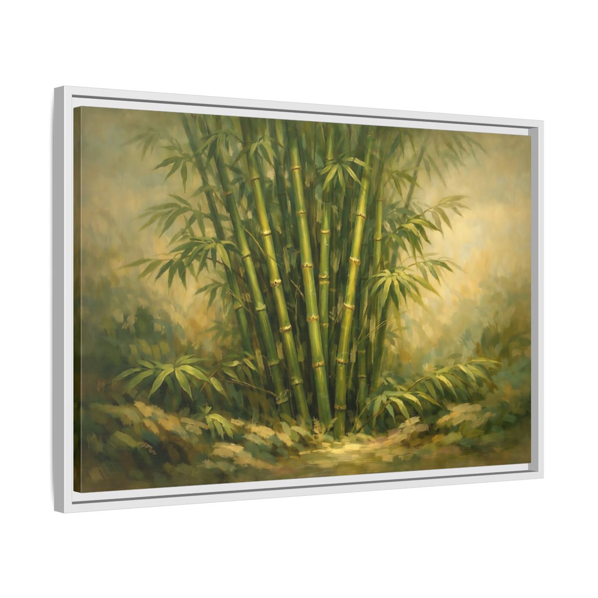 Side Mockup 10. Nature Bamboo Grove Green Bamboo Art shown as stretched canvas wall art