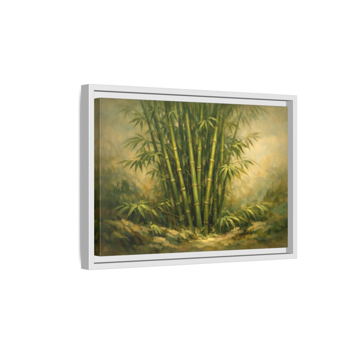 Side Mockup 4. Nature Bamboo Grove Green Bamboo Art shown as stretched canvas wall art