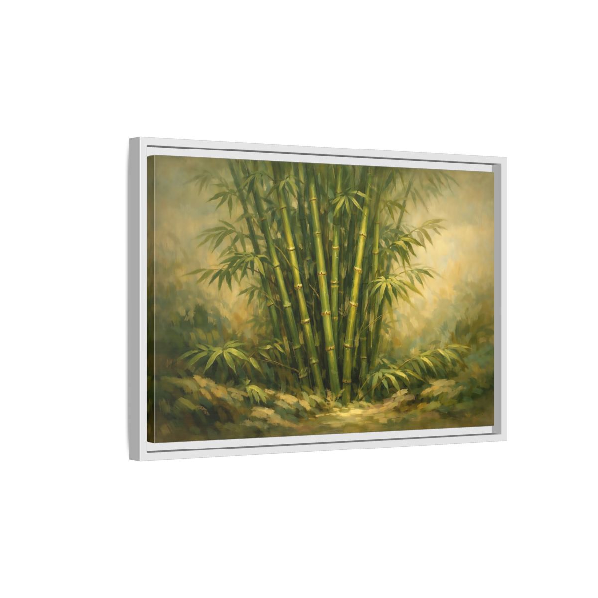 Side Mockup 1. Nature Bamboo Grove Green Bamboo Art shown as stretched canvas wall art